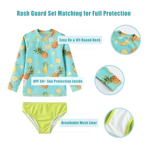 Image of Girls 3 Piece Swimsuits Set Long Sleeve Rash Guard for Girls Tankini Bathing Suits Beach Swimwear 3-16 Years