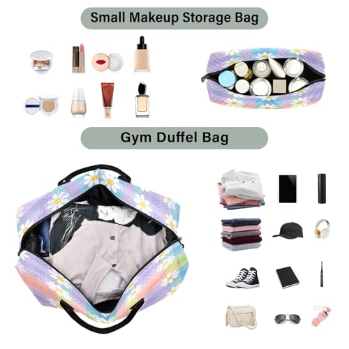 CEBUGI Plaid Daisy Flowers Quilted Duffle Bag for Women Large Carry On Travel Weekend Bag Hospital Bags for Labor and Delivery4