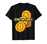 Stack Sats Daily Bitcoin Crypto Enthusiast Design T-Shirt, Men, Black, X-Large