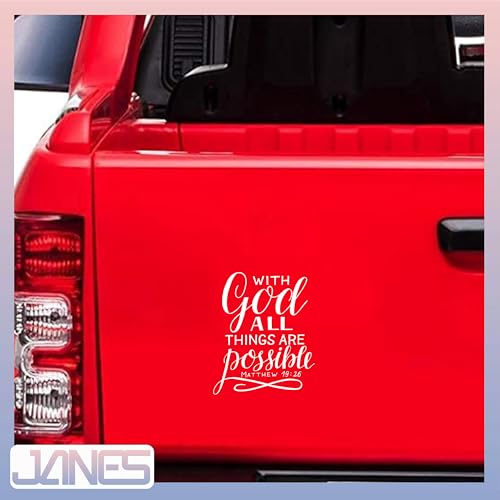 Image of JANES Matthew 19:26 with God All Things are Possible Decal, UV DTF Transfer Car Decal, Scripture Car Window Stickers, God Car Decals for Women Men, Christian Car Stickers, Faith Car Decals for Trucks