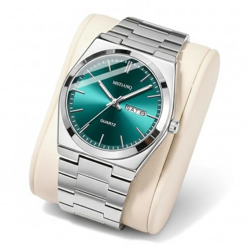 MSTIANO Men's Luxury Quartz Watch, Green Dial, Stainless Steel Band - Image 2