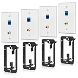 4 Pack Ethernet Coax Wall Plate 2 Port Cat6 RJ45 F Type Keystone Jack Connector with Single Gang Low Voltage Mounting Bracket