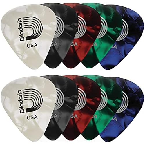 D'Addario Celluloid Guitar Picks - Guitar Accessories - Guitar Picks for Acoustic Guitar, Electric Guitar, Bass Guitar - Natural Feel, Warm Tone - Assorted, Medium 0.70mm, 10-pack