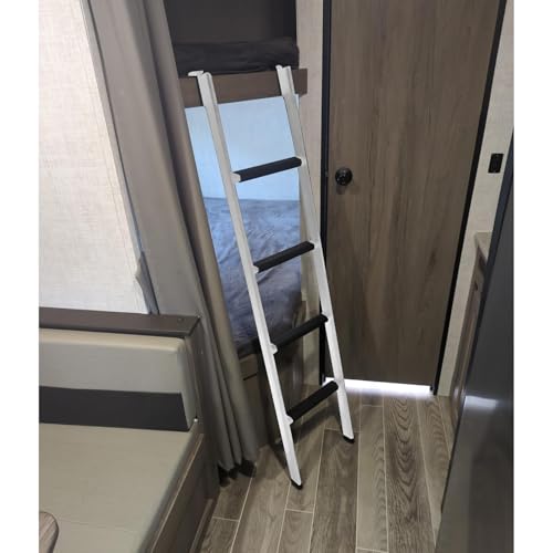Image of Anti-Slip RV Bunk Ladder, 67in Integrated Heavy Duty Steel, White | Camper Bunk Bed Ladder with Anti-Slip Rubber Foot Pads and Hooks