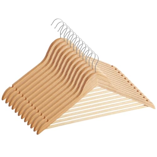 Soro Essentials- Set of 12 Maple Hardwood Coat Hangers with Swivel Metal Hook- Precisely Cut Notches Wooden Hangers Suit Hangers Clothes Hangers for Shirt Coat Jacket Dress