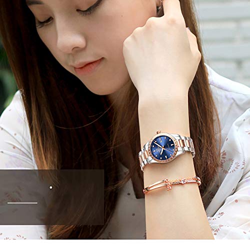 Carnival Women's Diamond Automatic Mechanical Rose Gold Stainless Steel Sapphire Waterproof Lady's Elegant Blue Watch (Blue Dial) #TOP6