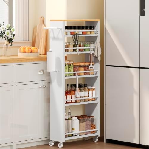 YATINEY Slim Storage Cart with Wheels, Rolling Kitchen Cart, Whit...