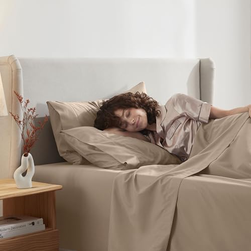 Image of Nestl Split King Bed Sheet Set - Taupe - 5-Piece Deep Pocket | Instantly Soft, Night-One Ready (No Wash Required). Fits 16-Inch Deep Pockets, 360-Degree Elastic Grip