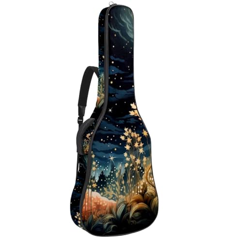 Sac pour guitare acoustique 41 pouces étanche à motif plantes étoilées et poches