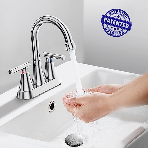 Bathroom Faucets For Sink 3 Hole, Hurran 4 Inch Chrome Bathroom Sink Faucet With Pop-Up Drain And Supply Hoses, Stainless Steel Lead-Free 2-Handle Centerset Utility Faucet For Bathroom Sink Vanity Rv #TOP1
