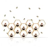 Picture of Listeadio 12 Pcs Hexagon Honeycomb Cupcake Stand, Wooden Cupcake Stand with 30 pcs Little Bee Decorations for Baby Shower and Boy/Girl Birthday Party