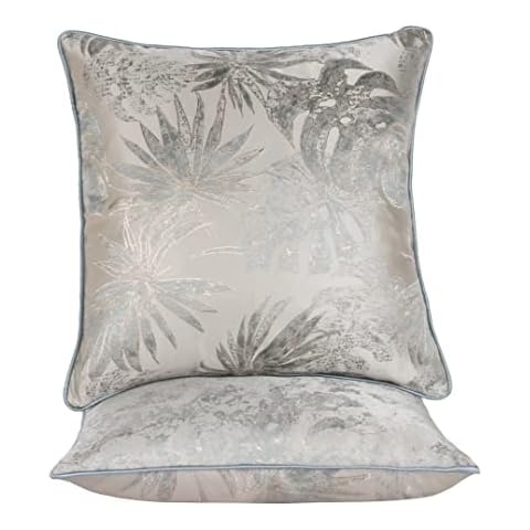 COFEDE Pack of 2 Leaf Cushion Covers 18X18 inch,Shining and Dull Contrast,Luxury Pillowcase Soft Decorative Square Silky Cushion Cases for Sofa Bedroom Couch,45x45 cm silver blue Cover