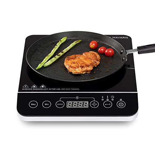 Navaris Single Portable Induction Cooktop - 1 Burner Countertop Stove - 1800W Electric Kitchen Glass Top Hot Plate for Cooking 13.9' x 11.4' x 2.5'