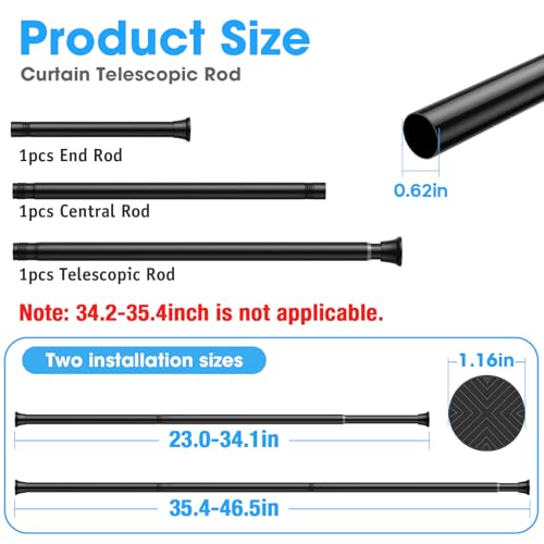 Image of MEXAU 1Pcs Black Spring Tension Curtain Rods 23-46In Expandable Tension Rod