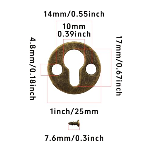 Image of 50Pcs Round 1 Inch Mortise Type Metal Keyhole Hangers, Antique Bronze Shelf Brackets for Photo Picture Frame Hanging with Screws