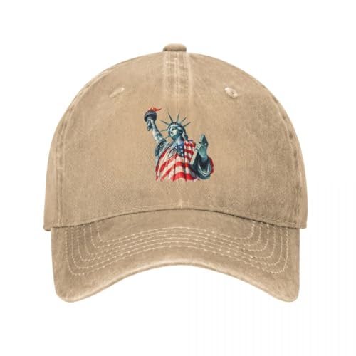 Statue Liberty FlagAdult Washed Denim Baseball Cap Vintage Distressed Curved