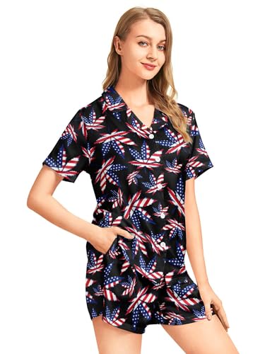 Image of Women's Pajama Sets Funny Pajamas for Women Set Comfortable 2 Piece Button Down Tops & Shorts Sleepwear Short Sleeve