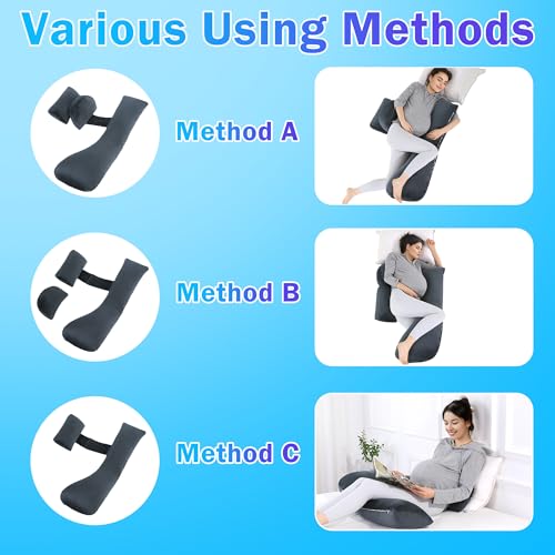 Image of HOMBYS Shredded Memory Foam J Shaped Pregnancy Pillow, Maternity Pillow for Sleeping with Adjuable Wedge Cushion, Extra Soft Body Support for Pregnant Women (Dark Grey)