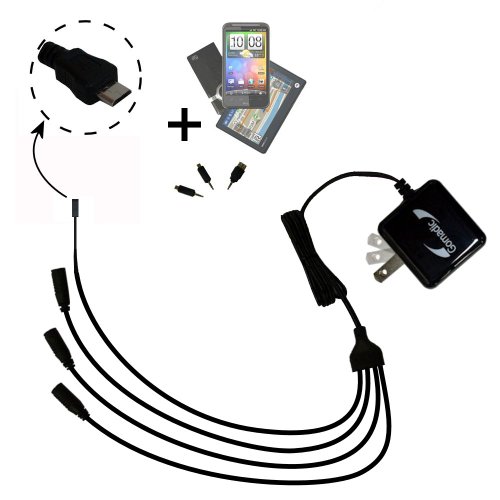 Gomadic Quad 4-Port Wall Charger with Included tip for The Micro USB Devices a Compact Design with flip Out prongs - Uses TipExchange Technology to Charge up to Four Devices simultaneously