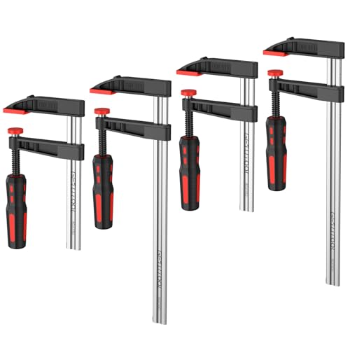 GETLITOOL Set 4pz Morsetti a Barra da Falegname 6-Inch/12-Inch con Serraggio 600LBS/270kg Profondità 8cm, 2X6+2X12 F-Bar a Vite con Impugnatura in Gomma e Binario in Acciaio
