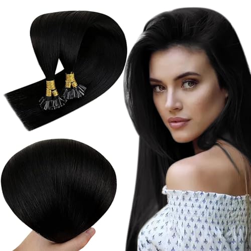 RUNATURE U Tip Hair Extensions Human Hair Black U Tip Human Hair Nail U Tip Extensions Remy Hair 12 inch 40 Gram #1