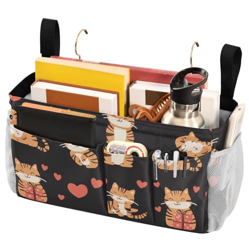FRODOTGV Valentine's Day Bengal Cats Black Bedside Storage Bag with Big Pockets And Bottle Holder Hanging Organizer Bags for Magazine, Tablet, Phone, Personalized, Chocolate FRODOTGV Valentine's Day Bengal Cats Black Bedside Storage Bag with Big Pockets And Bottle Holder Hanging Organizer Bags for Magazine, Tablet, Phone, Personalized, Chocolate