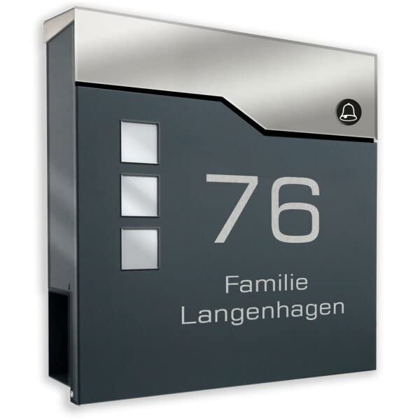Design-Briefkasten aus pulverbeschichtetem Stahl ANTHRAZIT RAL 7016 mit...