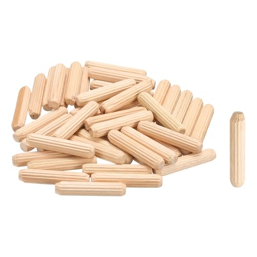 QUARKZMAN Clavijas De Madera 1/4'x 13/16' (6mm x 30mm) Barras Rectas De Clavija Clavijas Estriadas De Madera Para Muebles Manualidades DIY Dura Cantidad 60