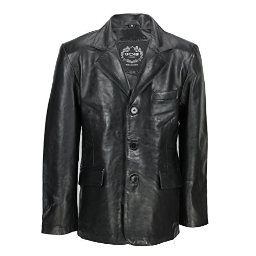 LLD Original Mens Black Real Soft Sheep Leather Blazer Mid Length Vintage Jacket Coat [2XL,Black]