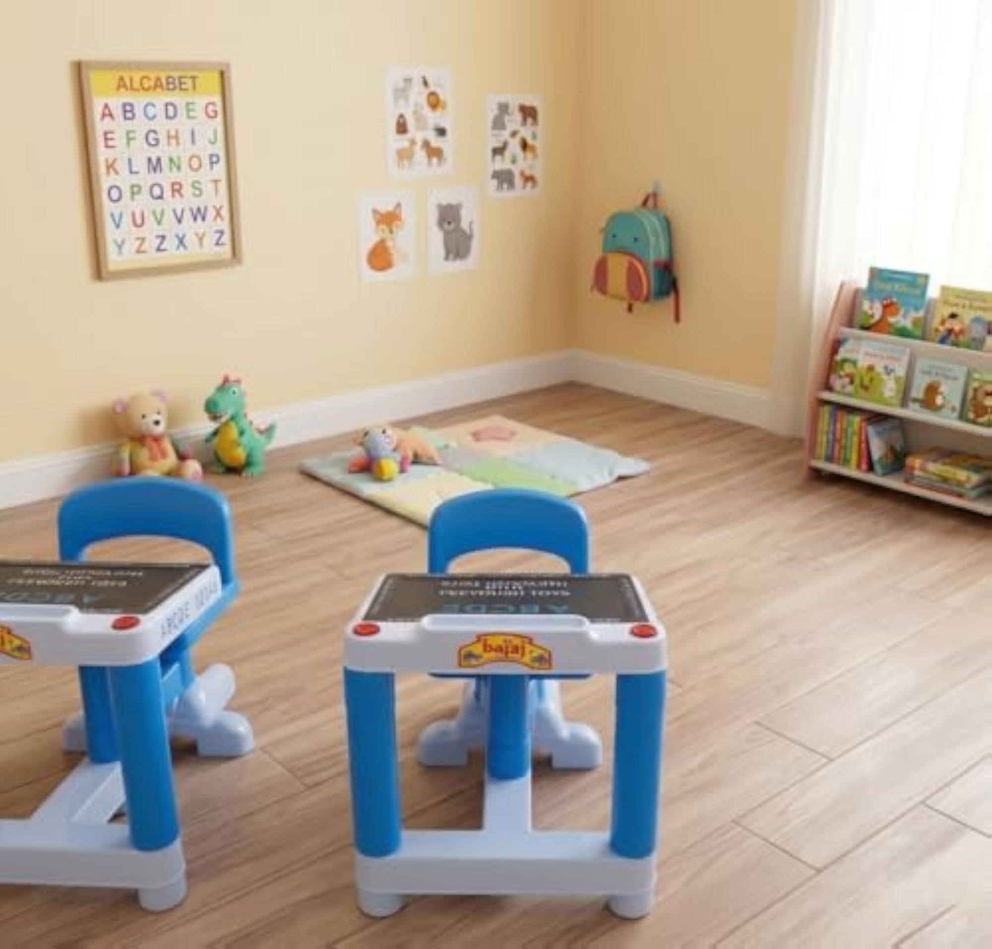 Kids Study Table and Chair Set with Writing Board, Blue