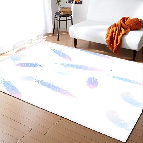 Nordic Simples Plumas Púrpura Alfombras Antideslizantes Alfombra Decorativa Gran Impresión Bohemia Arte Abstracto Decoracion para Living Comedor Dormitorio Cocina,72×48 Pulgadas (182.9×121.9Cm) Cover
