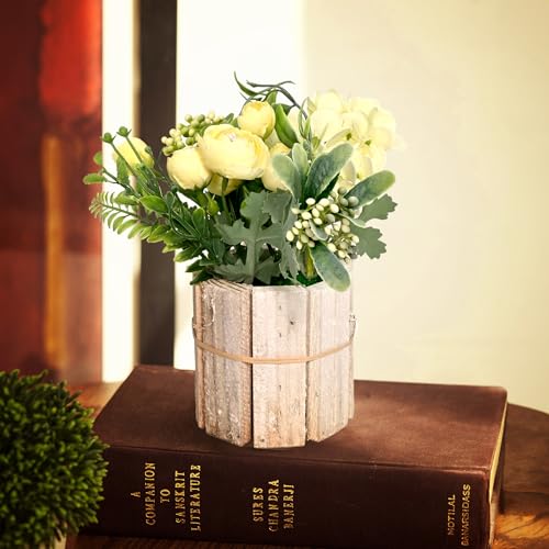 Image of Cortina Wooden Box Elsa Potted Plant | Home Decor Items for Living Room Balcony Kitchen Bedroom Office Table Top Decoration - Yellow, 20X10