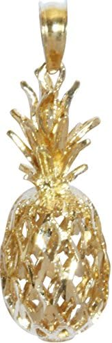ASJ 14K Solid Gold Hawaiian 3D Pineapple Necklace Pendant