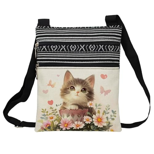 LiuenMgg Butterfly Cup Cat Messenger Bag Small Ethnic Pattern Printed Adjustable Strap Crossbody Zipper Bag Butterfly Cup Cat Phone Bag Wallet Cute Shoulder Handbag for Women -2