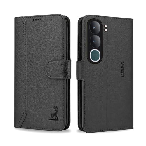 Image of AIBEX Compatible for Vivo Y31 5G | Premium PU Leather Wallet Case with Stand & Card Slots Black