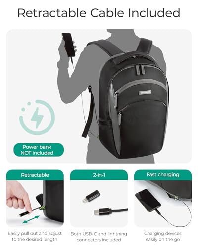 BAGSMART Laptop Backpack for Men, Mens Backpack with Retractable Cable, 15.6 Inch Business Backpack for Men, College Computer Backpack, Grey2