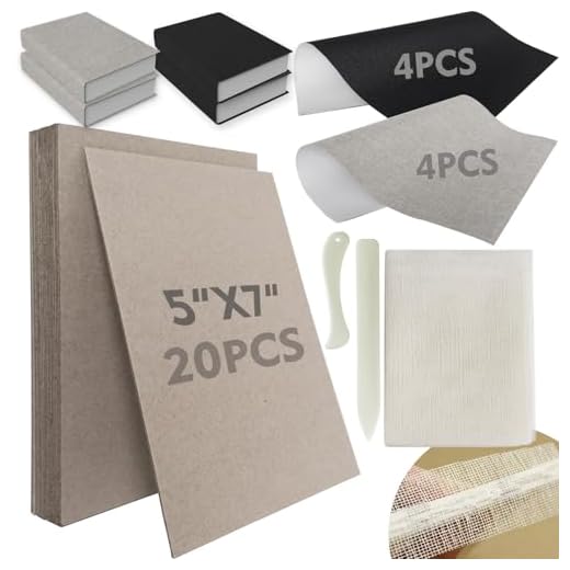 Chipboard for Book Binding, Book Binding Kits Include 20 pcs 5x7 Inch 50 PT Chip Board, 10 Pcs Bookcloth (Gray, Black, 7.8x8.6 inch), 2 Bone Folder and A Mull Colth for Book Binding(35x45 inch)