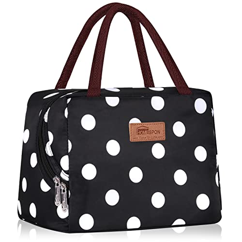 HOMESPON Sac à déjeuner isotherme pour boîtes à déjeuner en tissu imperméable pliable pour femmes, adultes, étudiants (Points noirs) Cover