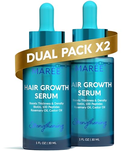 MAREE Hair Growth Serum 2 Pack - Caffeine Peptides Castor Rosemary Oil for Hair Growth - Products for Women & Men - Hair Oils for Hair Growth - Hair Regrowth Tonic - Scalp Serum