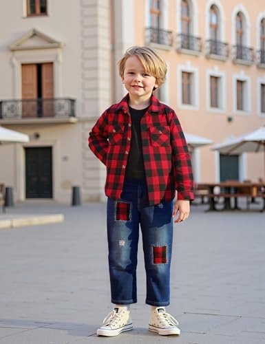 Toddler Boy Clothes Plaid Shirt Jacket White T-shirt and Jeans Pants 3Pcs Boys Fall Winter Outfits for 2-7 Years4