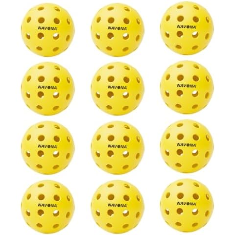 Navona 12 Pack Premium 40-Holes Yellow Outdoor Pickleball Balls, Meet USAPA Official Requirement, Perfectly Balanced, High Bounce True Flight, Durable Outdoor Pickleball Set Cover