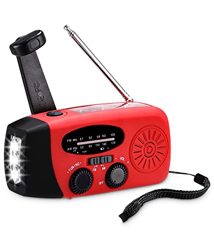 FAOKZE Solar Radio,Tragbar Kurbelradio Radio, 2000 mAh Draussen Camping Radio Solarbetriebenes Radio AM/FM mit Taschenlampe Funktion für Camping Ourdoor (Rot) Cover