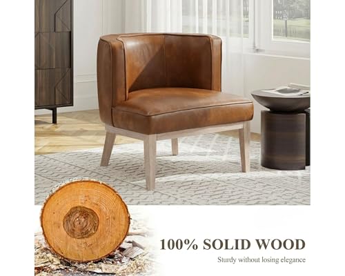 HNY Mid-Century Leather Barrel Chair, Brown - image 5