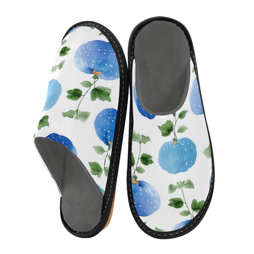 Slippers for Women Blue Fruits with Green Leaves Soft Fuzzy Women's Slippers Indoor and Outdoor Shoes