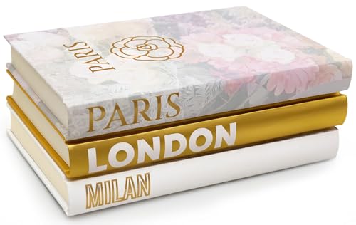 Decorative Books for Home - Shelf Decor Accents - Set of 3 - Modern Hardcover Book Stack - Matte Gold Coffee & Entry Table Decoration - Contemporary Display - Fashion Designer Dresser Aestethics