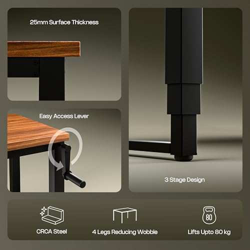 Image of Green Soul Rise (5 Ft) Manual Height Adjustable Table|25mm Thick One Piece Table Top|80 KG Load Capacity|Engineered for All Heights (3 Stage Design)3 Year Warranty|Installation Provided (Antique Wood)