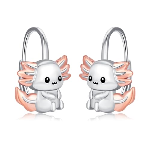 Animal Leverback Hoop Earrings 925 Sterling Silver Axolotl/Cat/Snake/Elephant/Fox Huggie Earrings Hypoallergenic Cute Animal Jewelry Gifts for Women Daughter