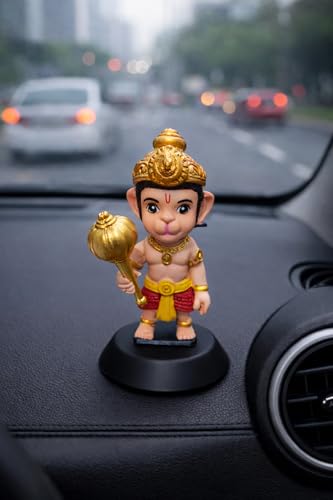 Image of Hanuman Ji Idol for Car Dashboard, Premium Polyresin Bajrangbali Murti with Double Sided Tape Base, Hanuman Murti for Home Temple, Office Desk, Car Decor, Vastu Gift, Multicolor