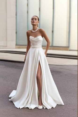 Mermaid Wedding Dresses for Bride Lace Appliques Satin Beach Bride Dress with Sleeve LW024
