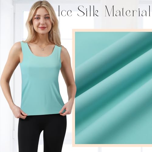 4 Pcs Women's Silky Tank Tops Sleeveless Elastic Cooling Basic Camisoles Ice Silk Casual Cami Tops2